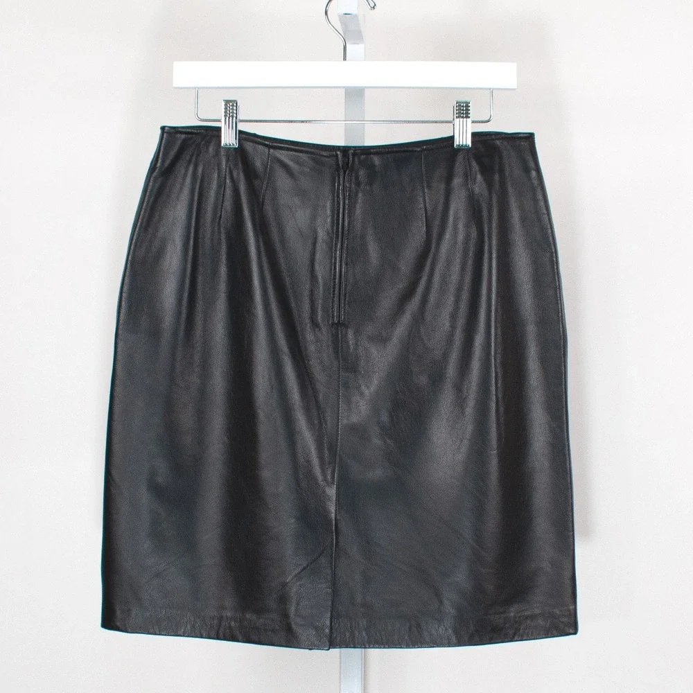 Apostrophe Black Genuine Leather Pencil Skirt‎ Size 12 Knee Length